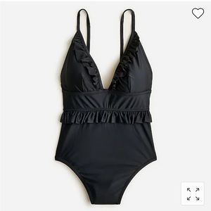 NWT J.Crew Ruffle Plunge One Piece Black Swimsuit long torso